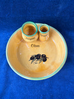 Hand Painted Italian Ceramic Olive Dish With Pitt Holder Pottery