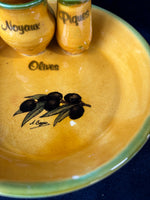 Hand Painted Italian Ceramic Olive Dish With Pitt Holder Pottery