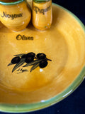 Hand Painted Italian Ceramic Olive Dish With Pitt Holder Pottery