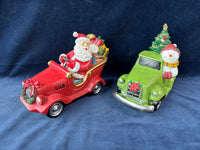 Pair Of Christmas Tabletop Decor Car Figurines