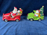 Pair Of Christmas Tabletop Decor Car Figurines
