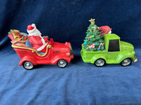 Pair Of Christmas Tabletop Decor Car Figurines