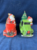 Pair Of Christmas Tabletop Decor Car Figurines