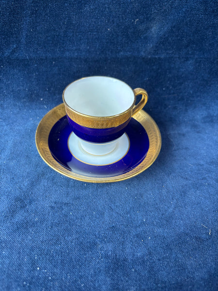 Minton Cobalt & Gold Encrusted Demitasse Cup & Saucer