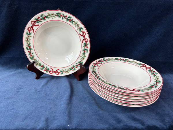 Set Of 7 William Roberts Holiday Garland Rimmed Soup Bowls
