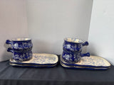 8-Piece Floral Lace-Blue Soup Mug & Sandwich Set (B) *Read Description*