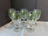 Set Of 5 Holly Berry Christmas Glass Goblets (2 Sets Available, Priced Individually)
