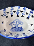 Delft Blue Bowl Hand Painted Reticulated Hearts Windmill Holland