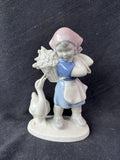 Gerold Porzellan Bavarian West Germany Porcelain Figurine Basket Girl With Goose