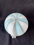 Fenton Style Blue Satin Opalescent Spiral Optic Art Glass Ruffled Vase