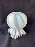 Fenton Style Blue Satin Opalescent Spiral Optic Art Glass Ruffled Vase
