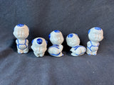 Set Of 5 Blue And White Porcelain Asian Inspired Figurines
