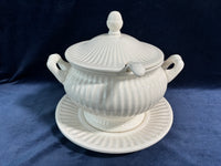 Off White Soup Tureen With Ladle And Underplate