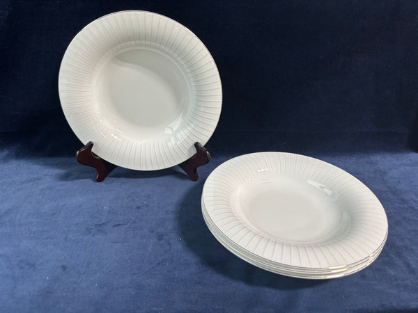 Set Of 4 Mikasa White Lines Composure Shallow Bowls (3 Sets Available, Priced Individually)