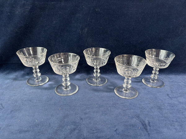 Set Of 5 Tiffin Cut Glass Sherbet Glasses