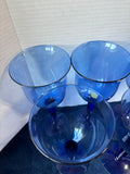 Set Of 7 Cobalt Blue Long Stemmed Large Wine Goblets