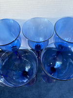 Set Of 7 Cobalt Blue Long Stemmed Large Wine Goblets