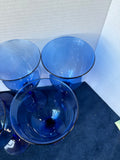 Set Of 7 Cobalt Blue Long Stemmed Large Wine Goblets