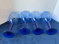 Set Of 7 Cobalt Blue Long Stemmed Large Wine Goblets