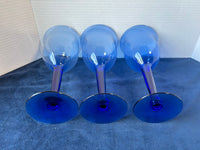 Set Of 7 Cobalt Blue Long Stemmed Large Wine Goblets