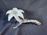 Hand Blown Frosted Glass Bud Vase W/ Silver Flecks Silver Plate