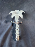 Hand Blown Frosted Glass Bud Vase W/ Silver Flecks Silver Plate