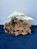 John Perry Sea Sculpture Dolphin & Calf on Burl Wood Base Art