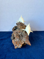 John Perry Sea Sculpture Dolphin & Calf on Burl Wood Base Art