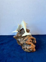 John Perry Sea Sculpture Dolphin & Calf on Burl Wood Base Art