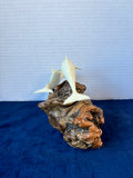 John Perry Sea Sculpture Dolphin & Calf on Burl Wood Base Art