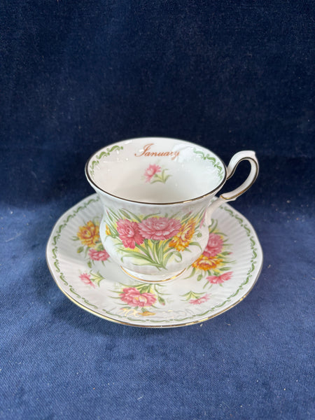 Queens Tea Cup And Saucer January Carnations
