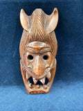 Hand Carved Wooden Fork Art Mask With Horns