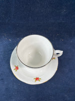 Staffordshire Bone China White Gold Trim Red Rose Teacup And Saucer Set