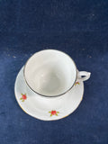 Staffordshire Bone China White Gold Trim Red Rose Teacup And Saucer Set
