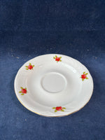 Staffordshire Bone China White Gold Trim Red Rose Teacup And Saucer Set