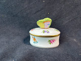 Herend Porcelain Hand-painted Trinket Box With Butterfly Finial
