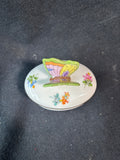 Herend Porcelain Hand-painted Trinket Box With Butterfly Finial