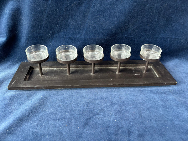Wooden Tray 5 Glass Candle Holder