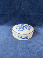 Andrea by Sadek Blue In Bloom Oval Scalloped Porcelain Trinket Box