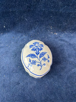 Andrea by Sadek Blue In Bloom Oval Scalloped Porcelain Trinket Box