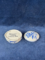 Andrea by Sadek Blue In Bloom Oval Scalloped Porcelain Trinket Box