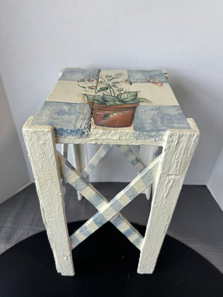 Hand Painted Floral Vintage Wooden Plant Stand