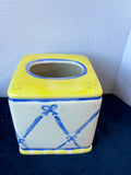 Blue/Yellow/White Ceramic Tissue Cover