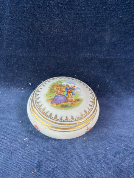 Limoges France Courting Couple Porcelain Trinket Box