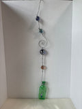 Handmade Glass Bottle Suncatcher Wind Chime Spiral Wire Wrapped Garden Decor
