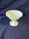 Fenton Custard Uranium Glass Pedestal Ruffled Compote Signed M.Trembly *Read Description*