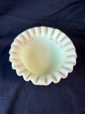 Fenton Custard Uranium Glass Pedestal Ruffled Compote Signed M.Trembly *Read Description*