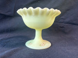 Fenton Custard Uranium Glass Pedestal Ruffled Compote Signed M.Trembly *Read Description*