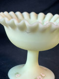 Fenton Custard Uranium Glass Pedestal Ruffled Compote Signed M.Trembly *Read Description*
