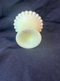 Fenton Custard Uranium Glass Pedestal Ruffled Compote Signed M.Trembly *Read Description*